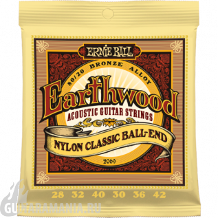 Ernie Ball P02069 Earthwood 80/20 Bronze Folk Nylon, Clear & Ball End 28-42